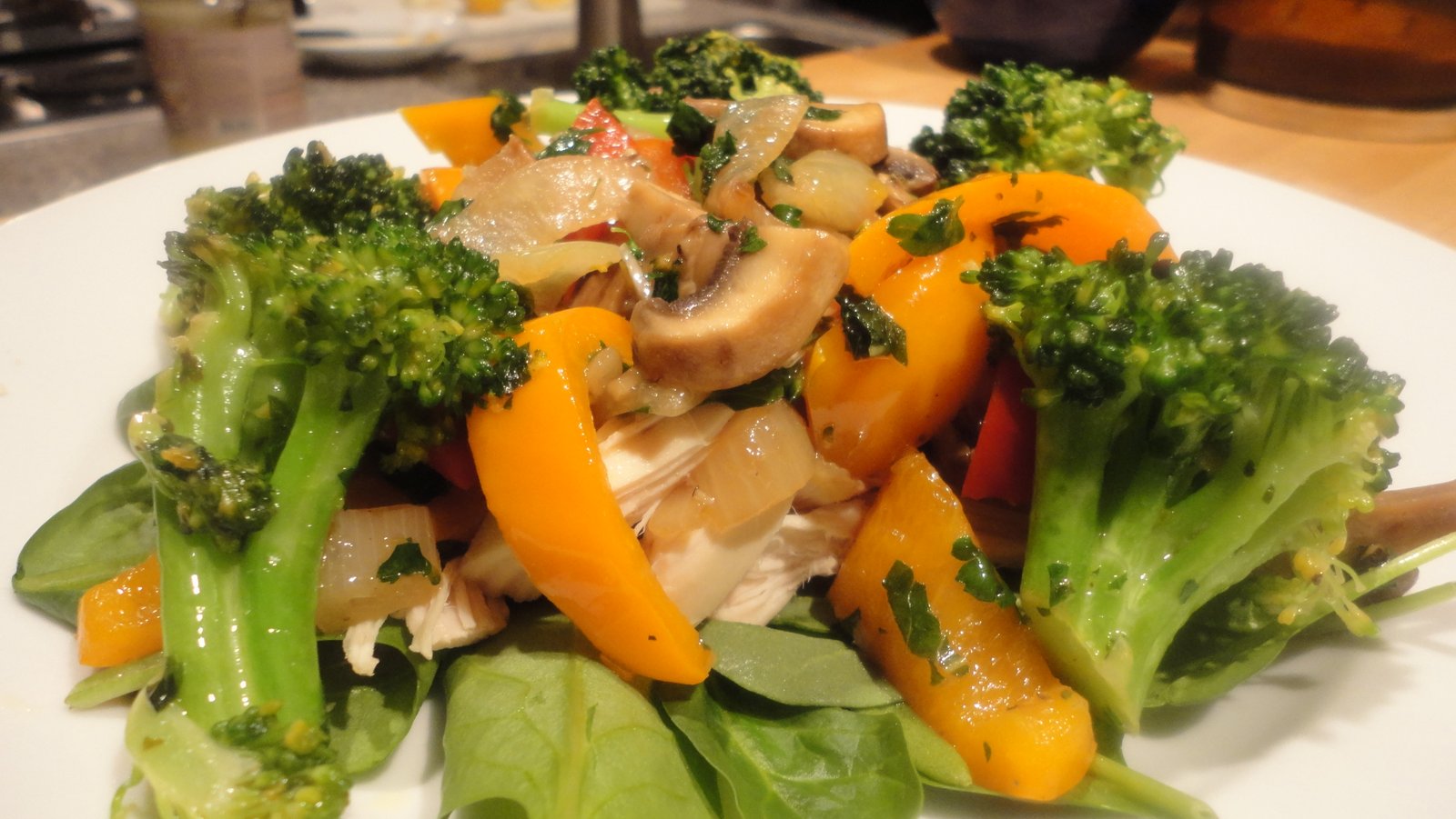 Paleo Sauteed Vegetable And Chicken Spinach Salad